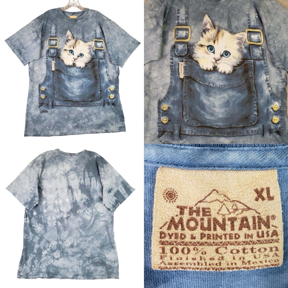 Vintage The Mountain Shirt Men’s Size XL Blue Tie Dye Tee Cottton Cat Graphic